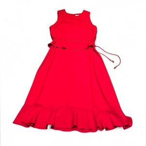 Sheri Martin Vibrant Red Midi Dress with floral pastels